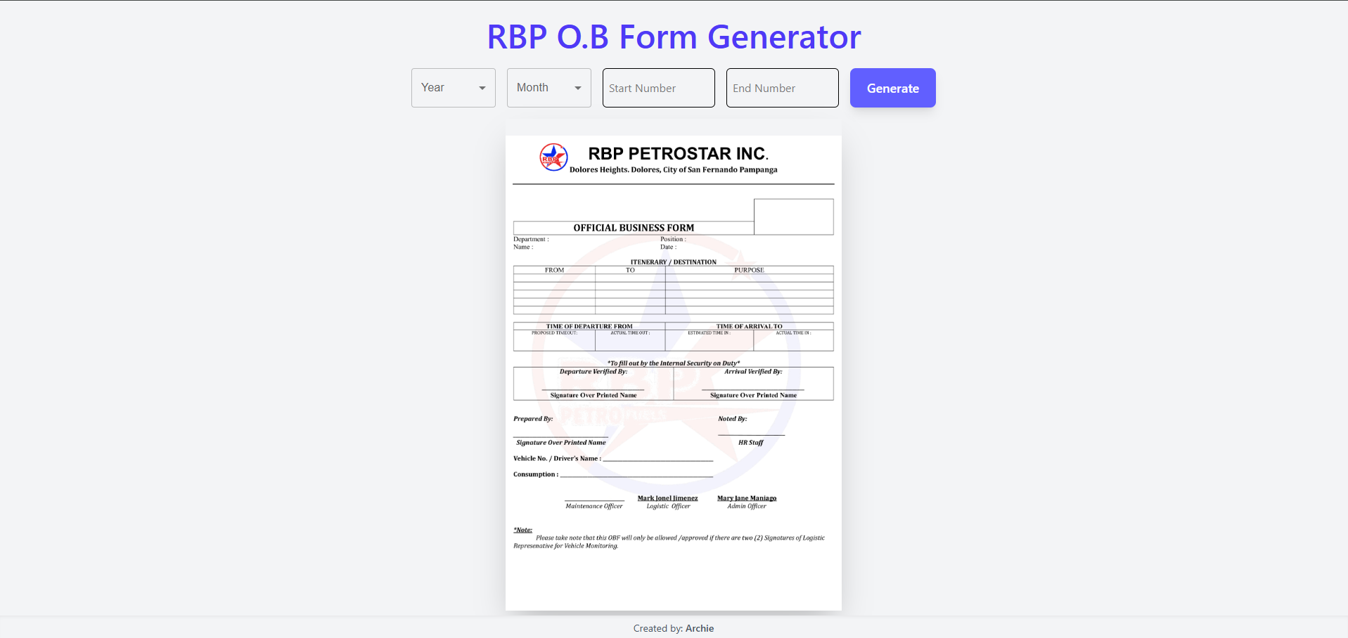Official Business Form Generator preview